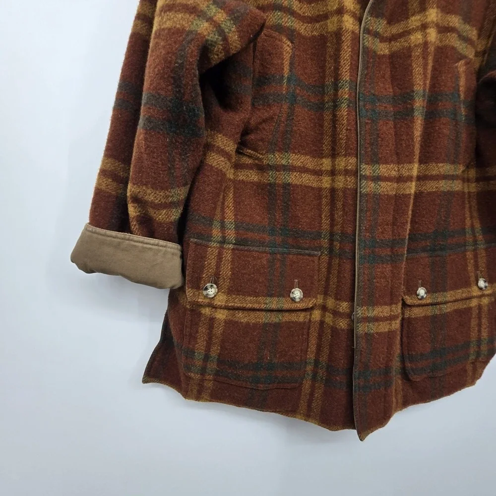 Vintage Reversible WILLIS & GEIGER Hunting Coat Jacket Men L Plaid Brown Outdoor